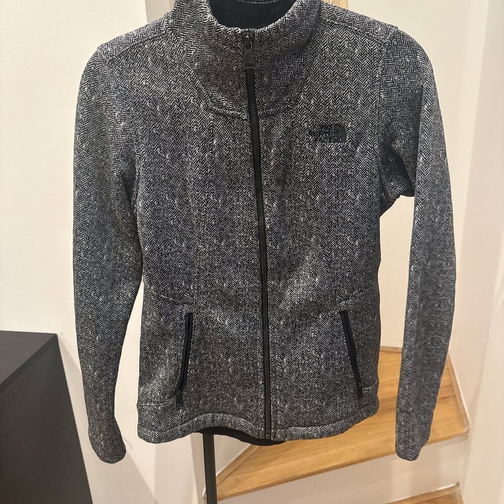 Black and White Herringbone Fleece Jacket